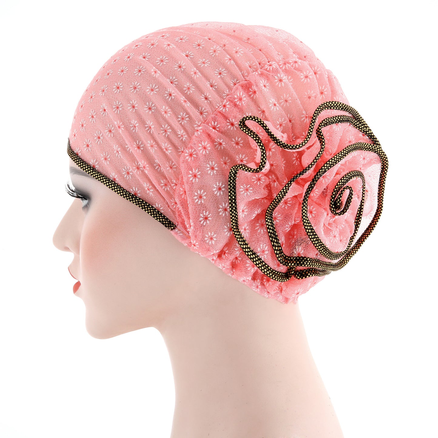 Fashionable Two-Tone Floral Cap and Headscarf Set