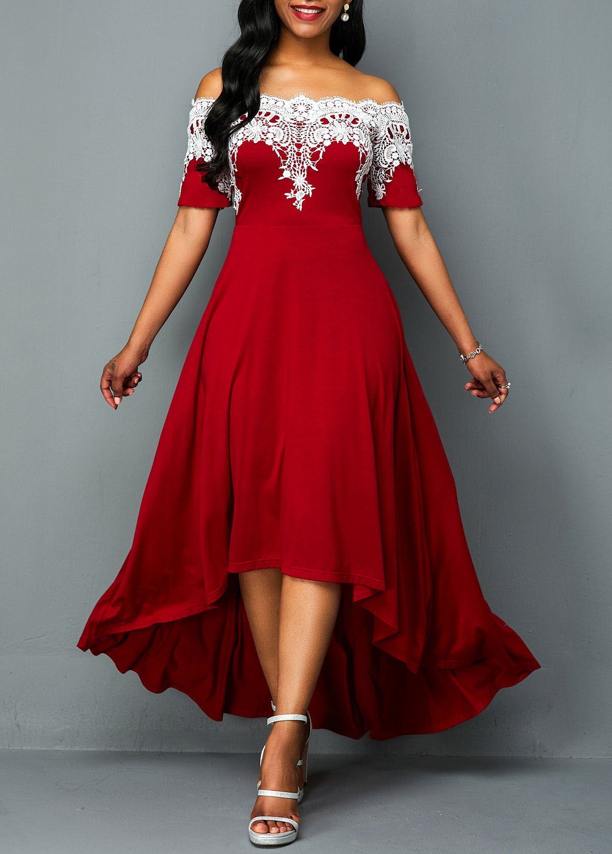 Plus Size Off-Shoulder Lace Panel Maxi Dress for Spring