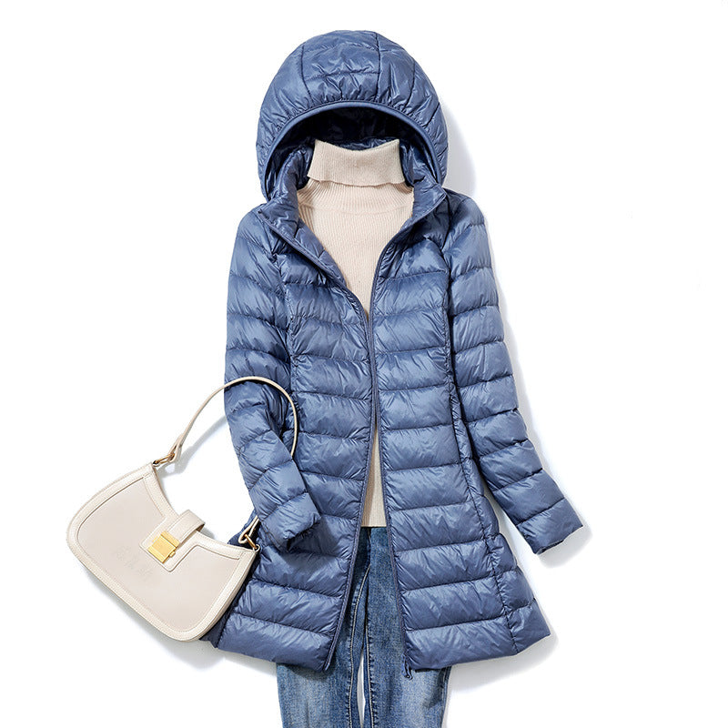 Plus Size Women's Mid-Length Lightweight Down Jacket