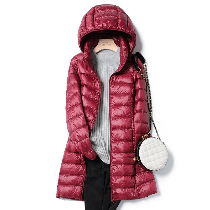 Plus Size Women's Mid-Length Lightweight Down Jacket
