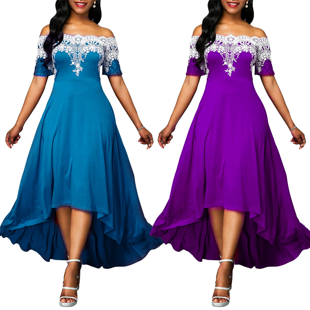 Plus Size Off-Shoulder Lace Panel Maxi Dress for Spring