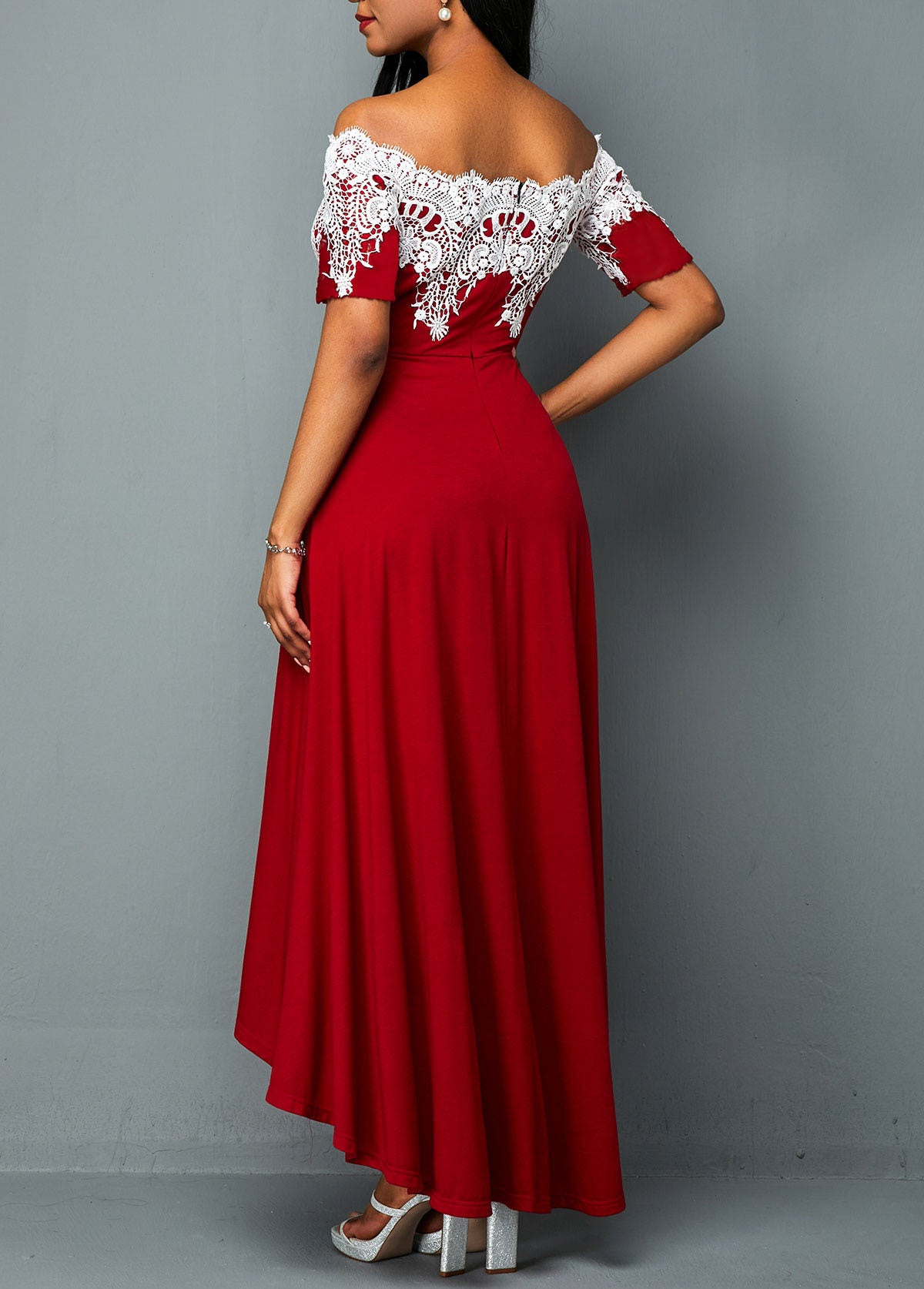 Plus Size Off-Shoulder Lace Panel Maxi Dress for Spring