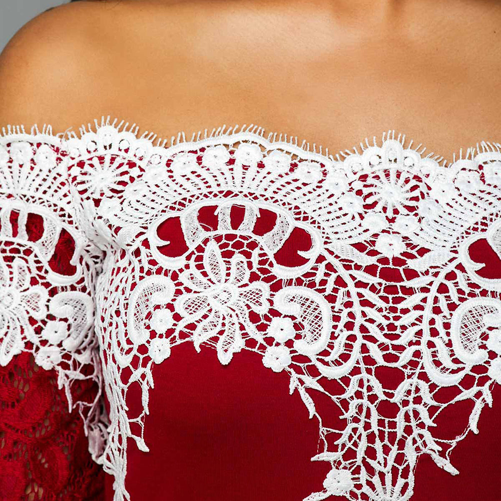Plus Size Off-Shoulder Lace Panel Maxi Dress for Spring