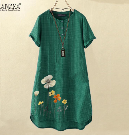 New Retro Round Neck Checkered Dress for Women