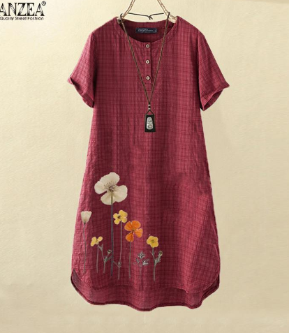 New Retro Round Neck Checkered Dress for Women