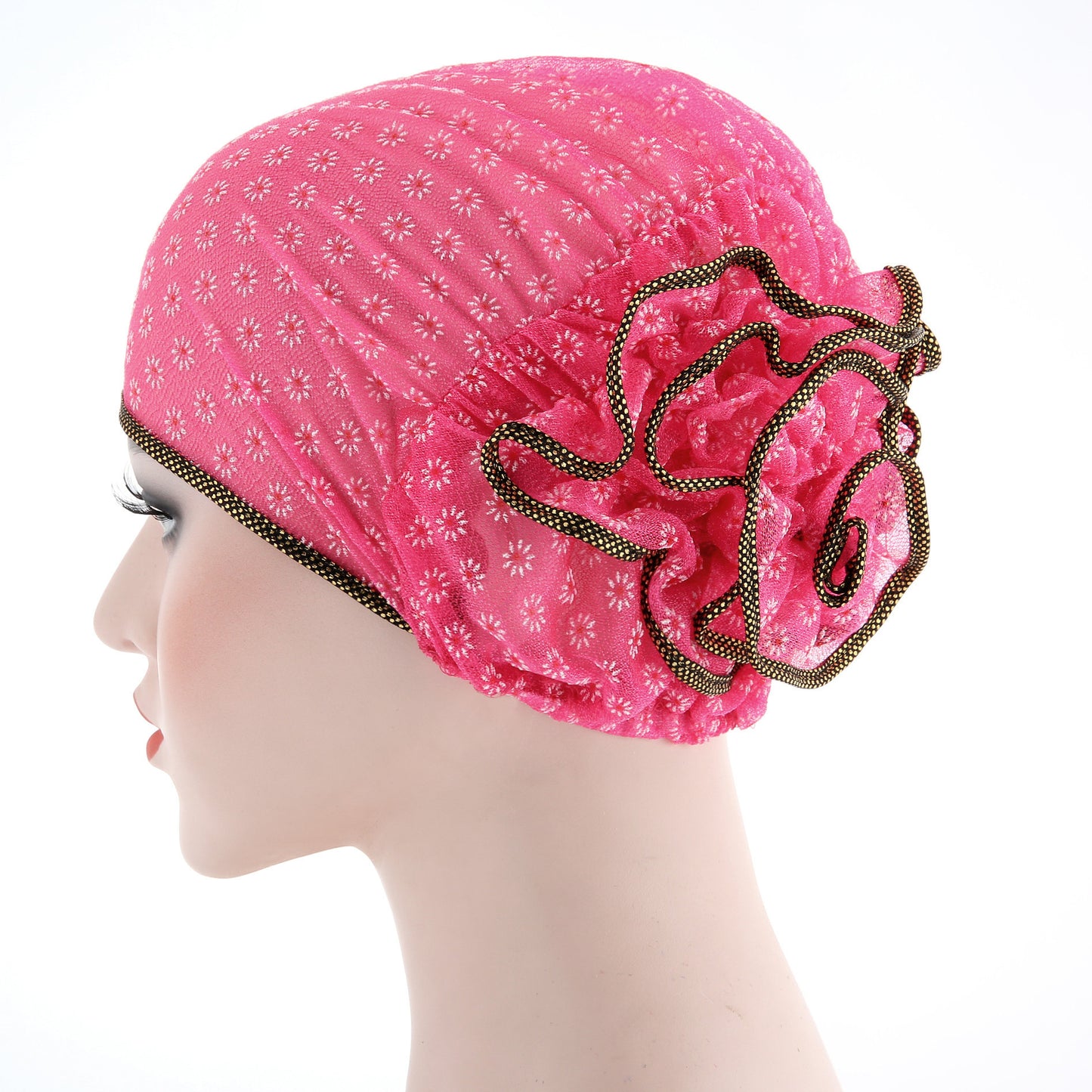 Fashionable Two-Tone Floral Cap and Headscarf Set
