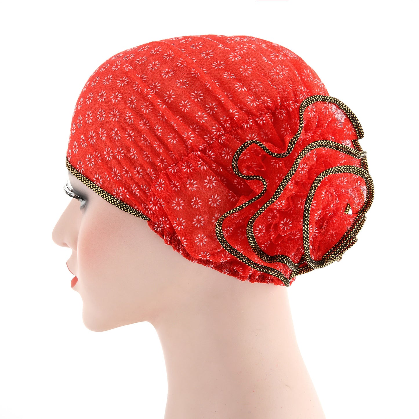 Fashionable Two-Tone Floral Cap and Headscarf Set