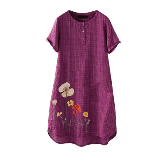New Retro Round Neck Checkered Dress for Women