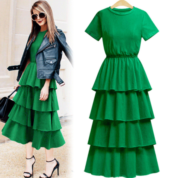 Cake Skirt Short Sleeve Dress with Fluffy Design