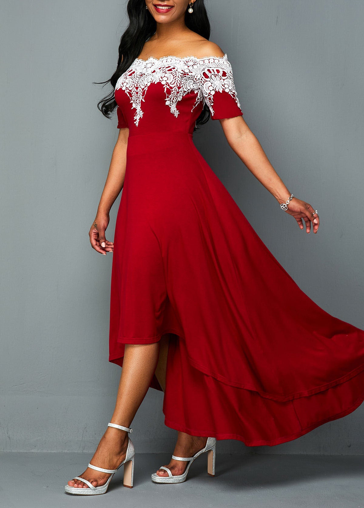 Plus Size Off-Shoulder Lace Panel Maxi Dress for Spring