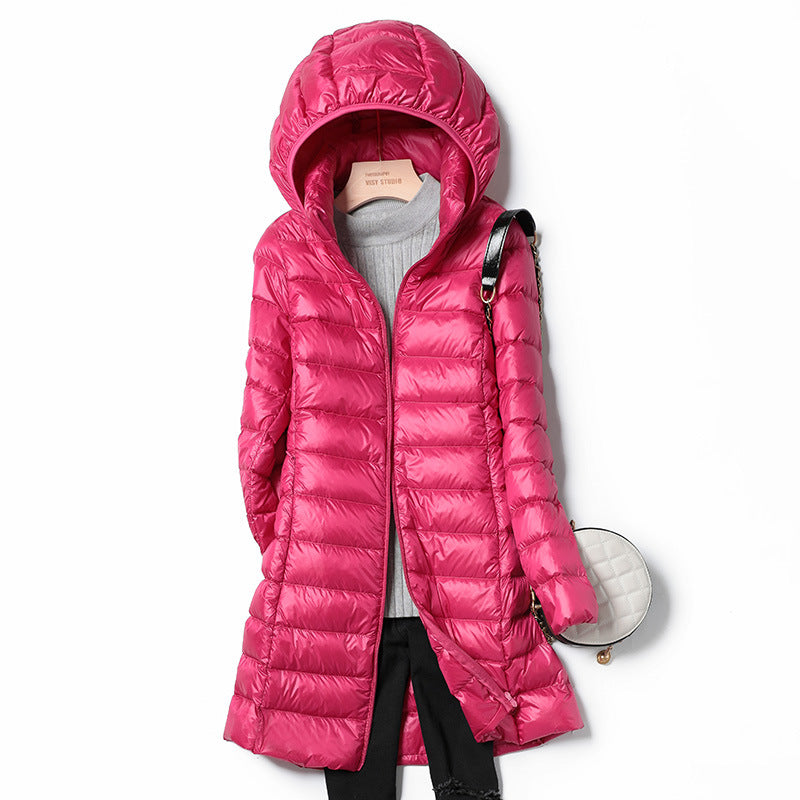 Plus Size Women's Mid-Length Lightweight Down Jacket