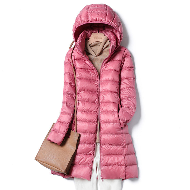 Plus Size Women's Mid-Length Lightweight Down Jacket