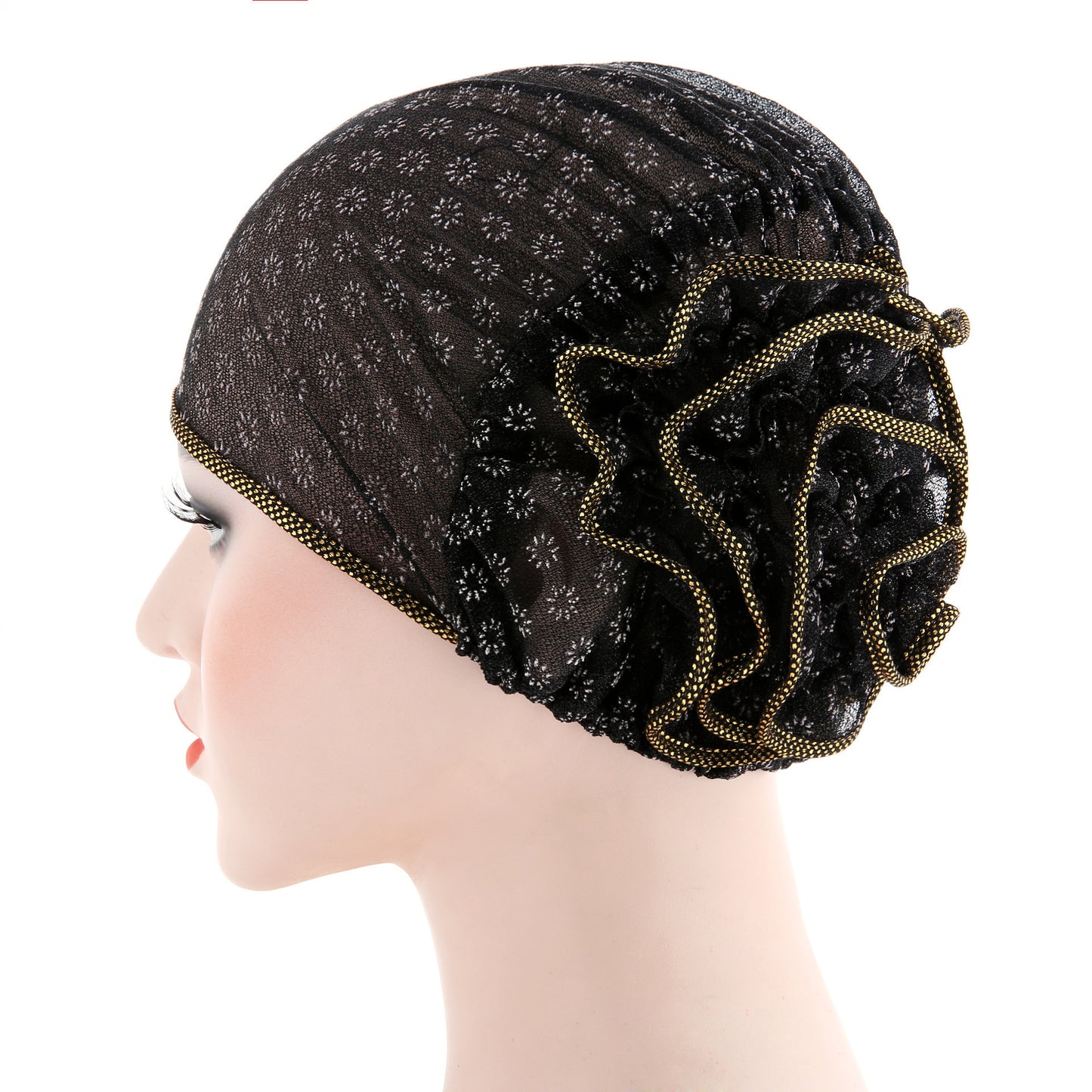 Fashionable Two-Tone Floral Cap and Headscarf Set
