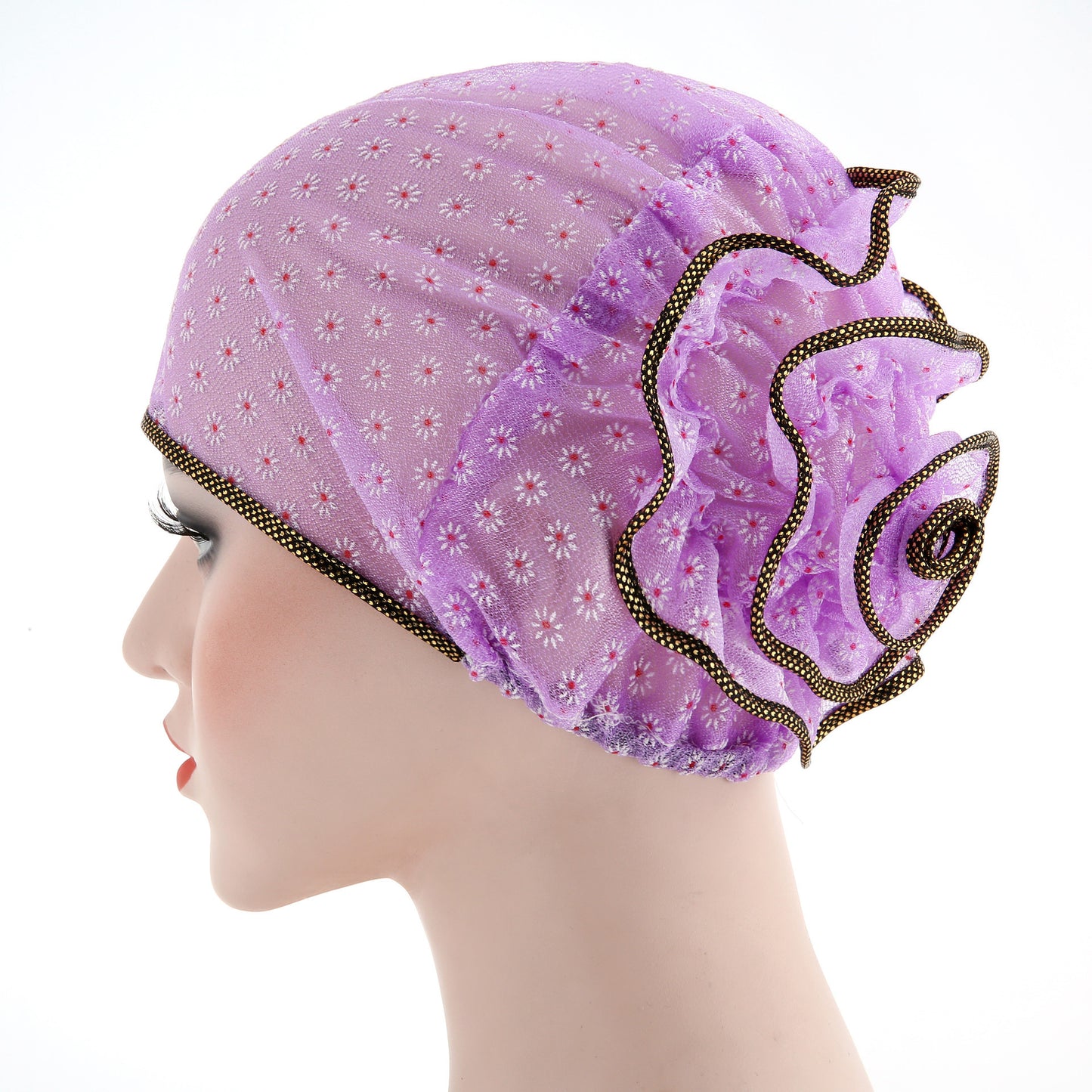 Fashionable Two-Tone Floral Cap and Headscarf Set
